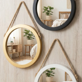 Accueil miroir rond suspendu