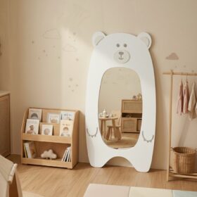 Accueil miroir enfant forme ours blanc et gris 110×65 cm