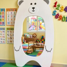 miroir enfant forme ours blanc et gris 110×65 cm