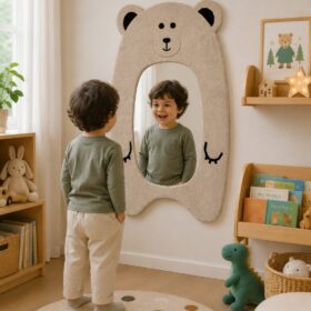 Accueil miroir ours capitonné bouclé marron 110cm – Édition premium confort